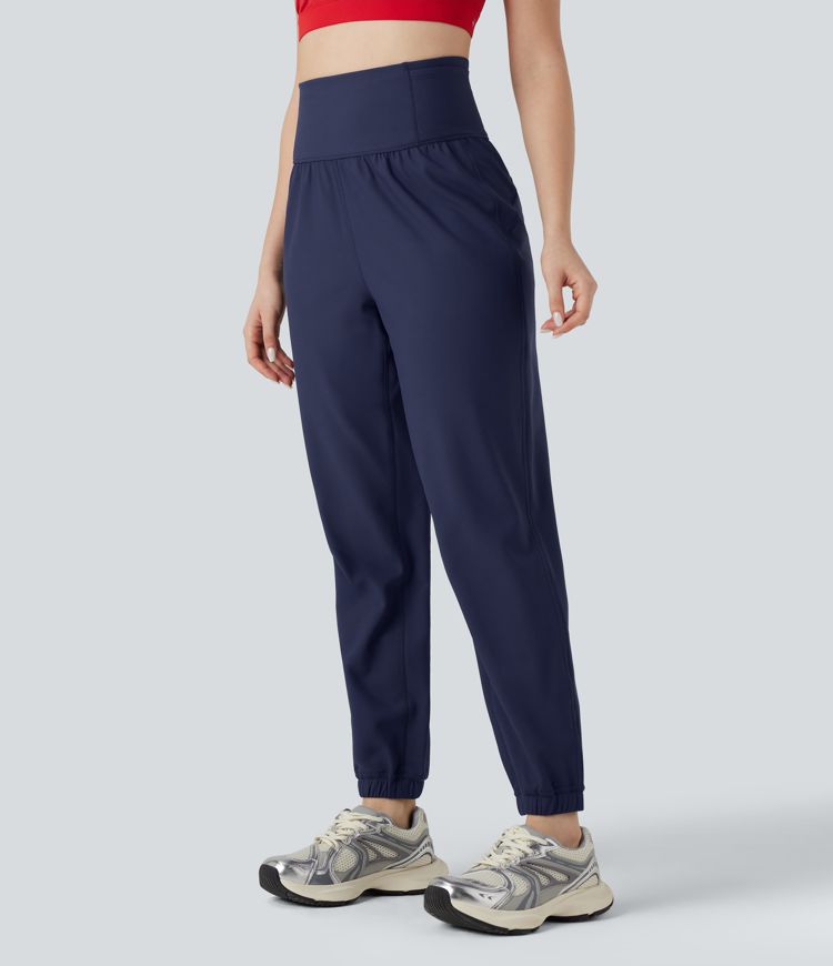 Durable Water Repellent High Waisted Drawstring Fleece Running Warming Joggers with Pockets