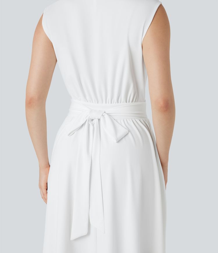 Tummy Control Sleeveless Tie Back Midi Bridesmaid and Wedding Guest Dress