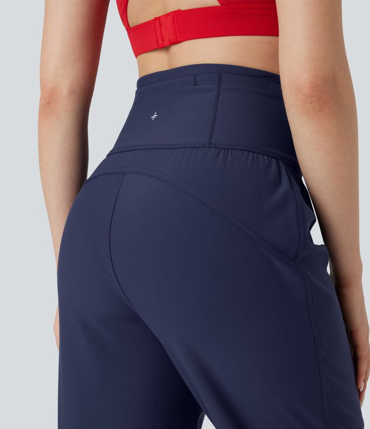 Durable Water Repellent High Waisted Drawstring Fleece Running Warming Joggers with Pockets