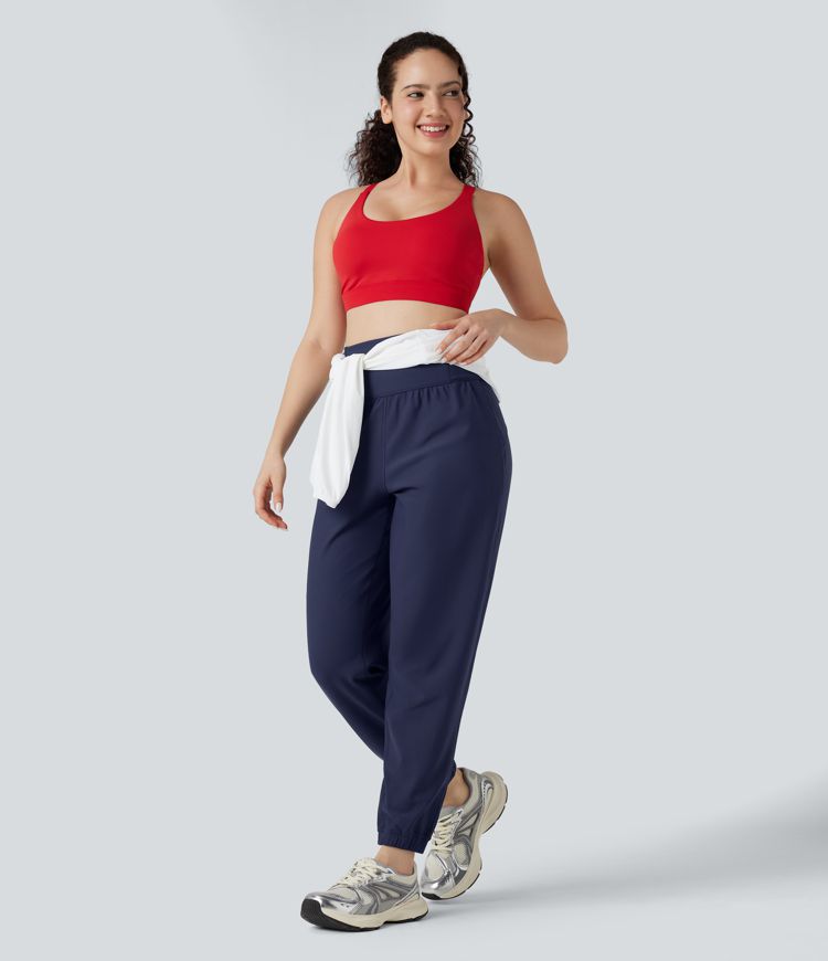 Durable Water Repellent High Waisted Drawstring Fleece Running Warming Joggers with Pockets