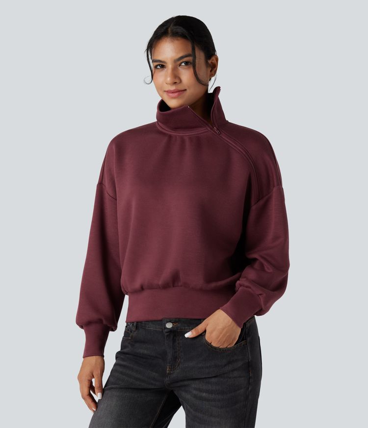 Funnel Neck Half Zip Oversized Casual Sweatshirt