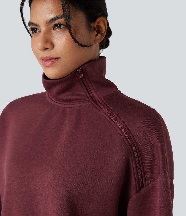 SpacerTek™ Funnel Neck Half Zip Oversized Casual Sweatshirt