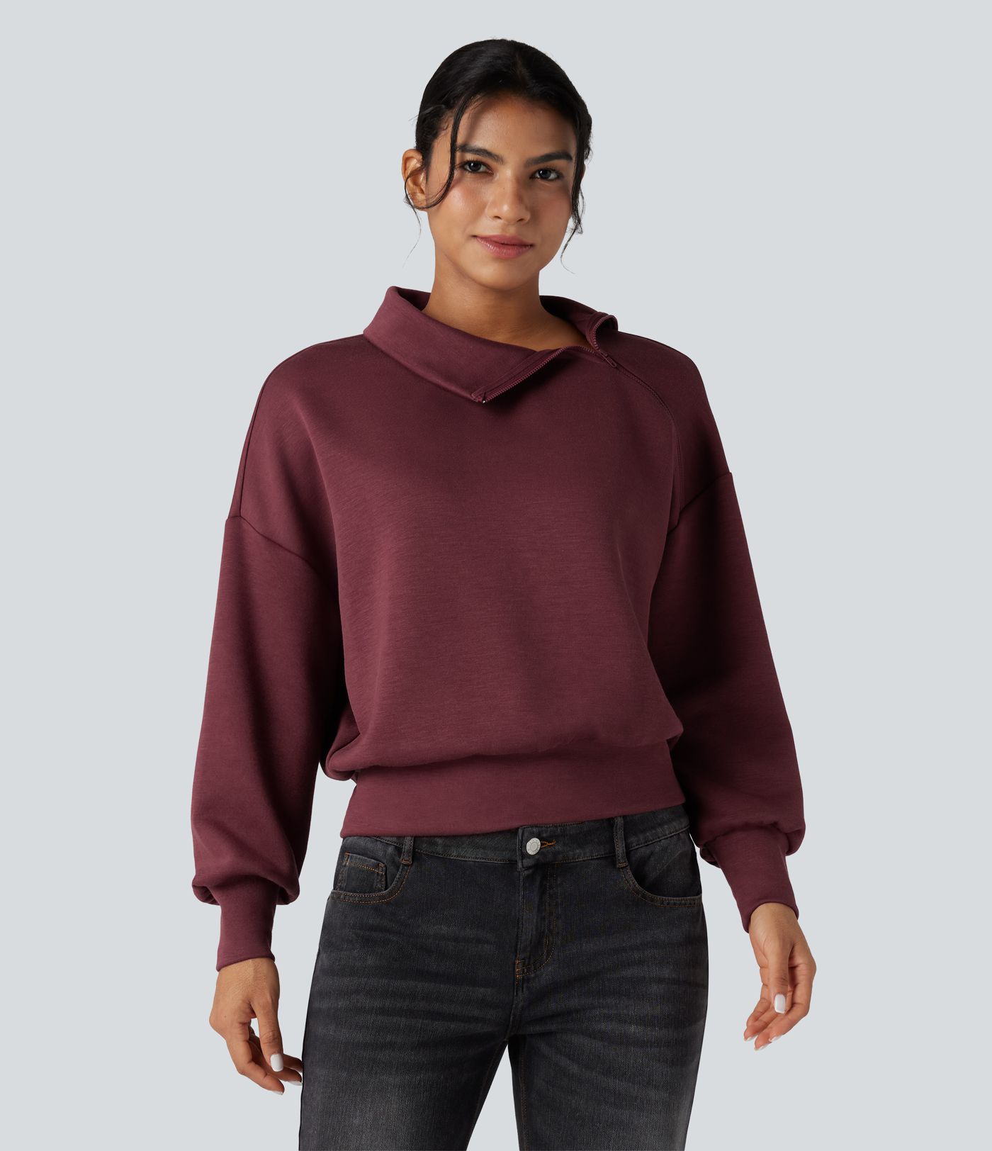 SpacerTek™ Funnel Neck Half Zip Oversized Casual Sweatshirt
