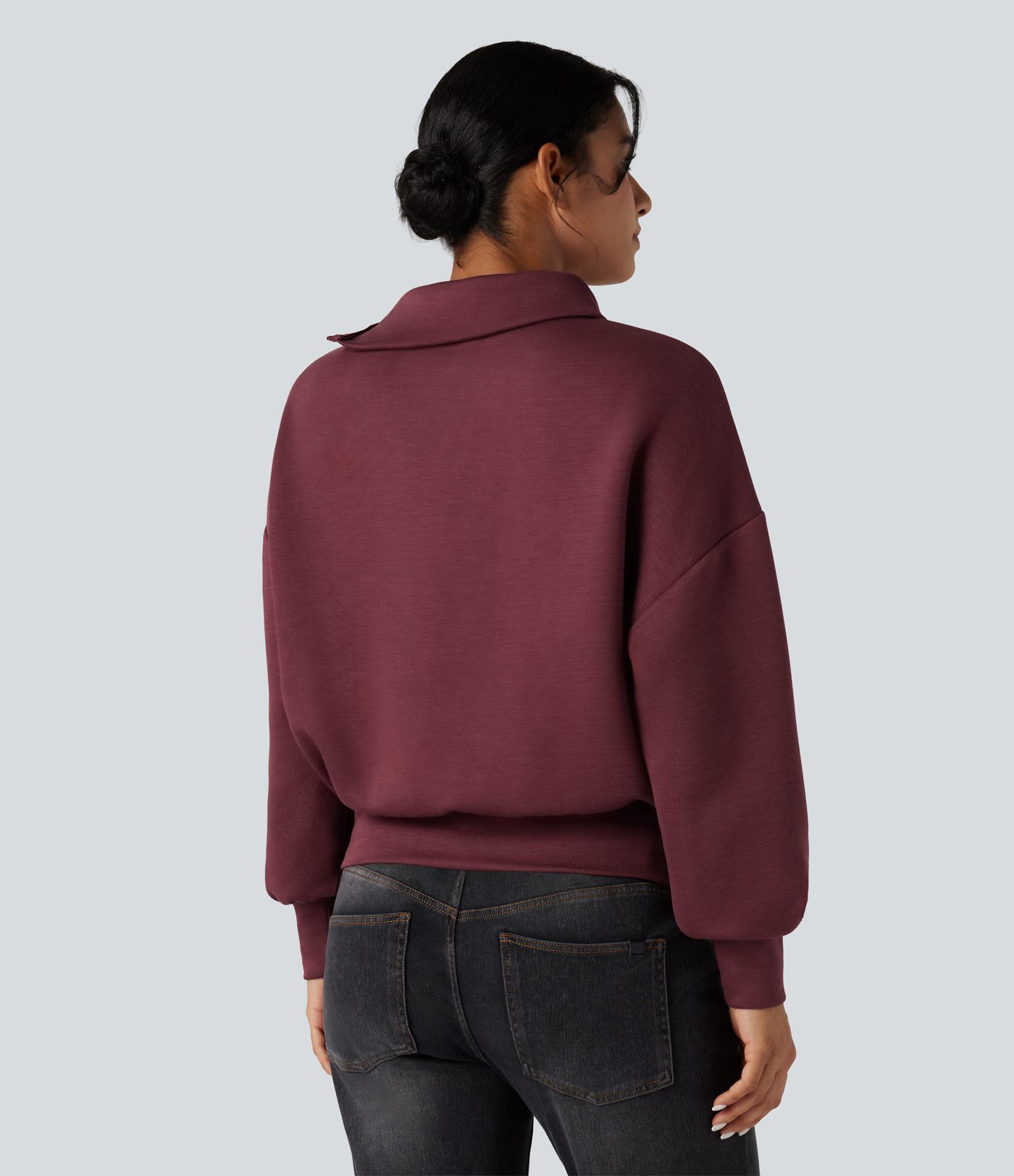SpacerTek™ Funnel Neck Half Zip Oversized Casual Sweatshirt