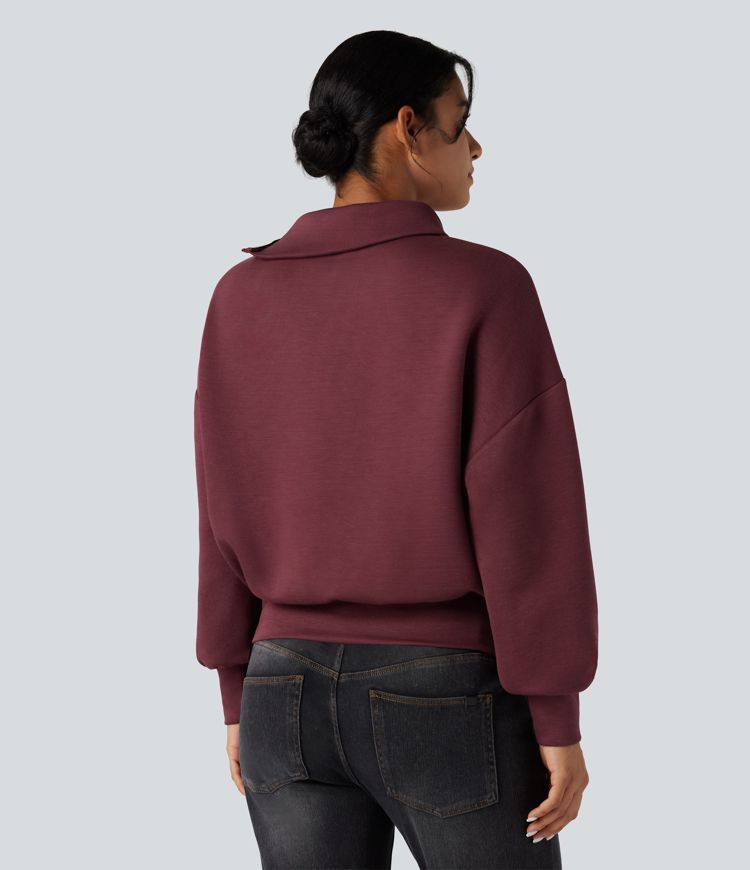 SpacerTek™ Funnel Neck Half Zip Oversized Casual Sweatshirt