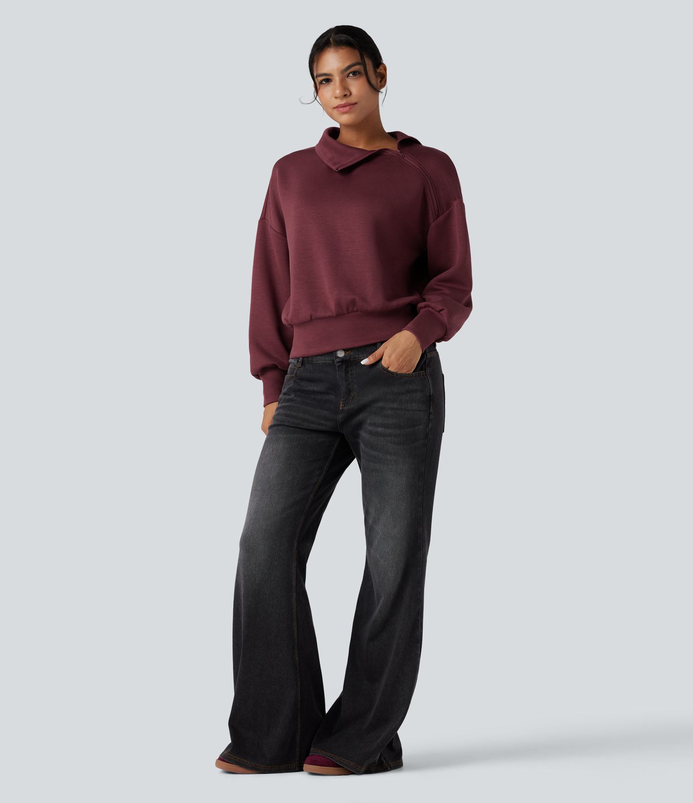 SpacerTek™ Funnel Neck Half Zip Oversized Casual Sweatshirt