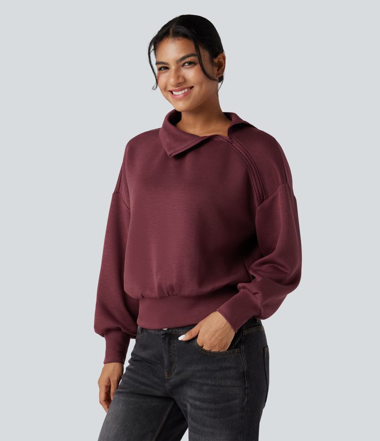 SpacerTek™ Funnel Neck Half Zip Oversized Casual Sweatshirt