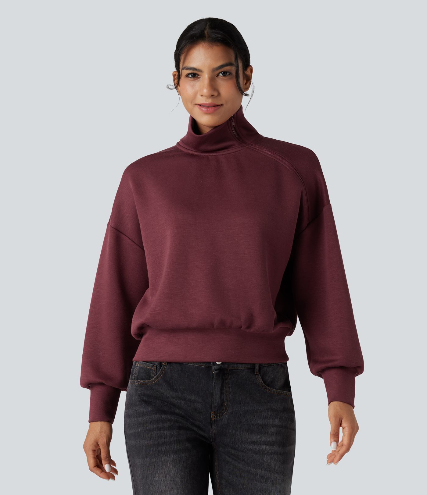 SpacerTek™ Funnel Neck Half Zip Oversized Casual Sweatshirt