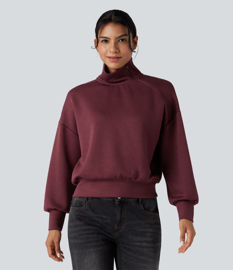 Funnel Neck Half Zip Oversized Casual Sweatshirt