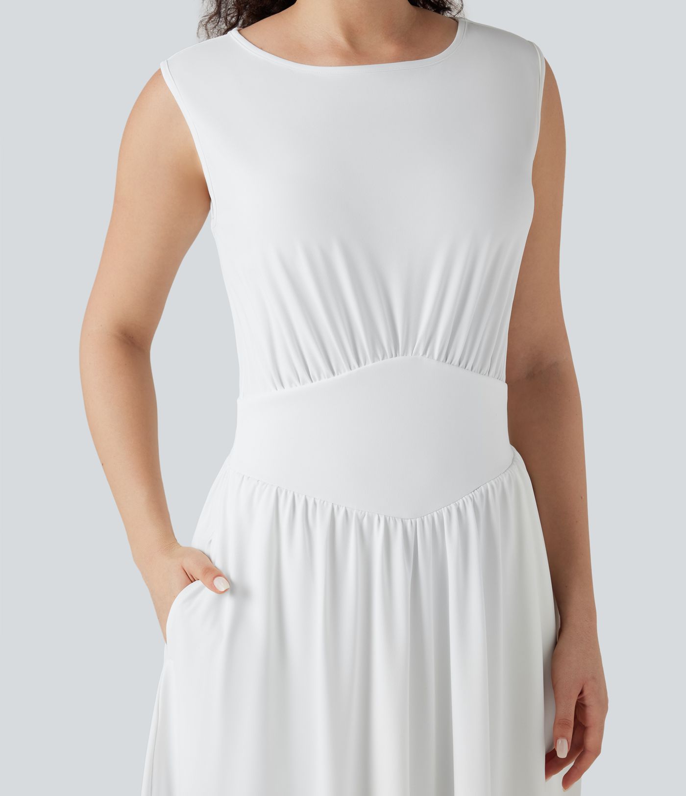 Tummy Control Sleeveless Tie Back Midi Bridesmaid and Wedding Guest Dress