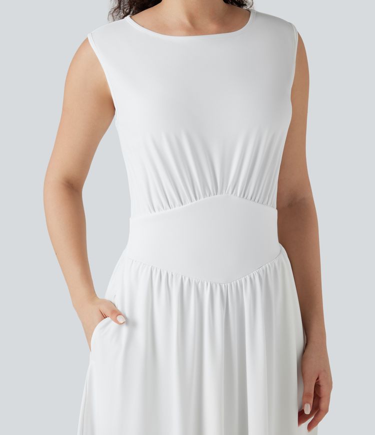 Tummy Control Sleeveless Tie Back Midi Bridesmaid and Wedding Guest Dress