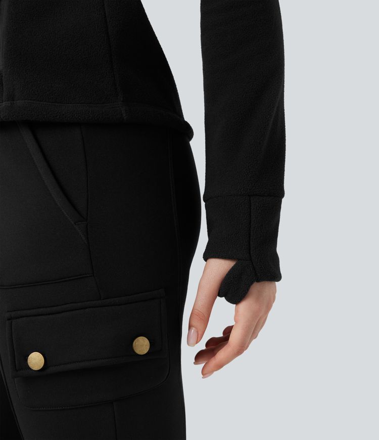 Stand Collar Long Sleeve Thumb Hole Hiking Jacket with Pockets