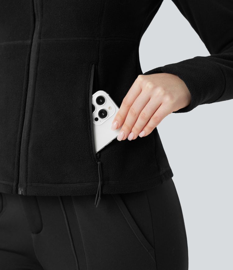 Stand Collar Long Sleeve Thumb Hole Hiking Jacket with Pockets