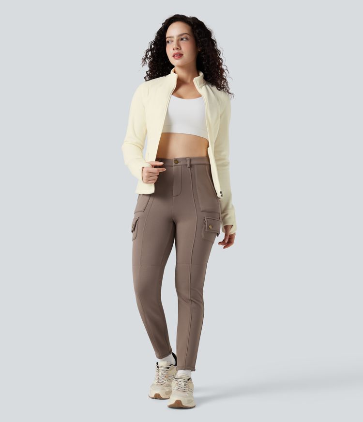 Stand Collar Long Sleeve Thumb Hole Hiking Jacket with Pockets