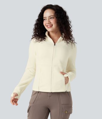 Stand Collar Long Sleeve Thumb Hole Hiking Jacket with Pockets