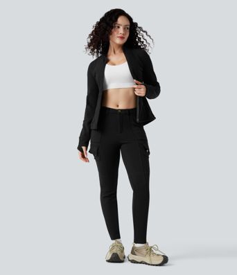 Stand Collar Long Sleeve Thumb Hole Hiking Jacket with Pockets