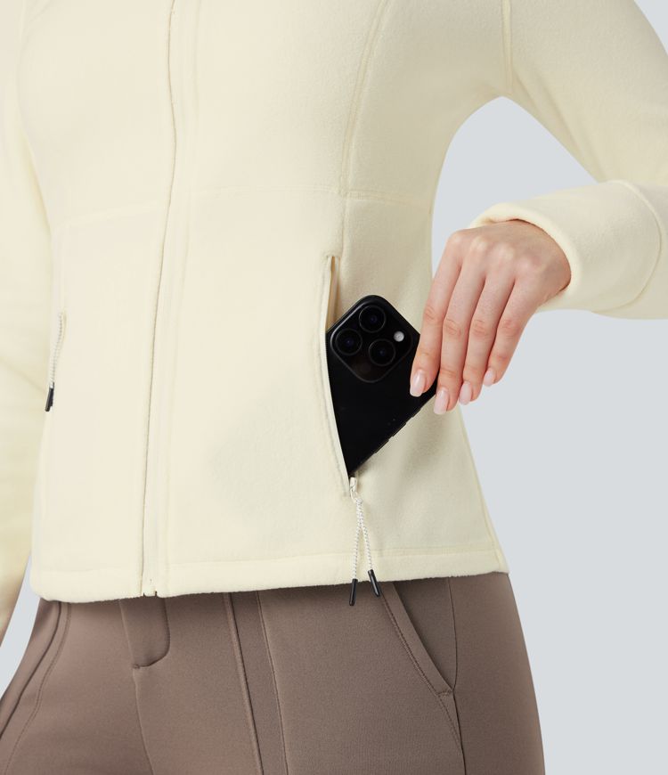 Stand Collar Long Sleeve Thumb Hole Hiking Jacket with Pockets