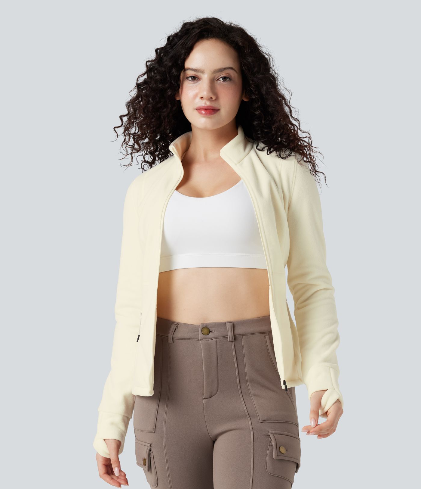 Stand Collar Long Sleeve Thumb Hole Hiking Jacket with Pockets