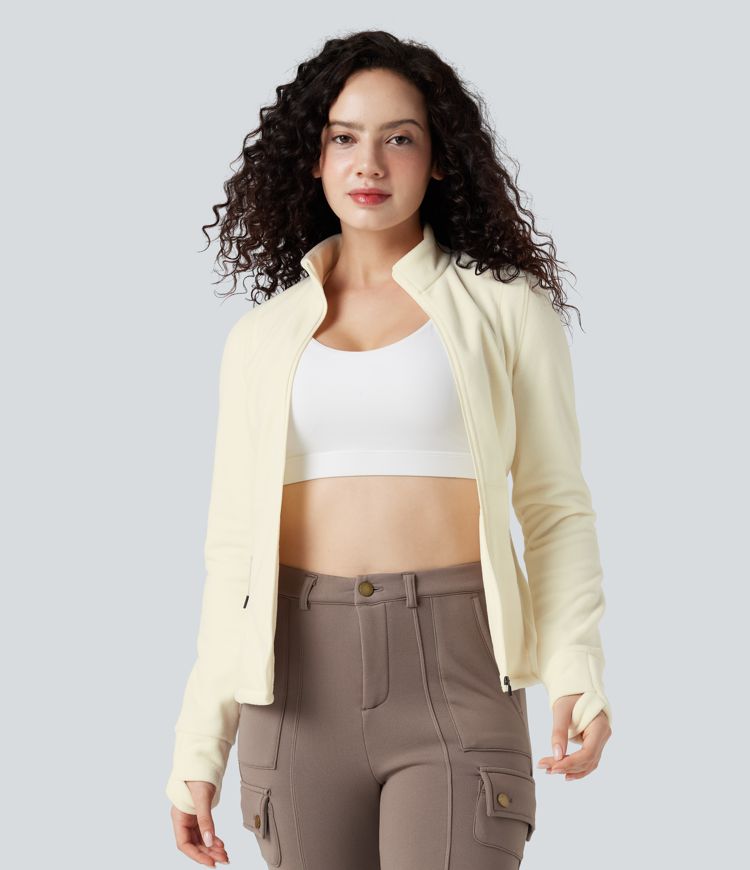 Stand Collar Long Sleeve Thumb Hole Hiking Jacket with Pockets