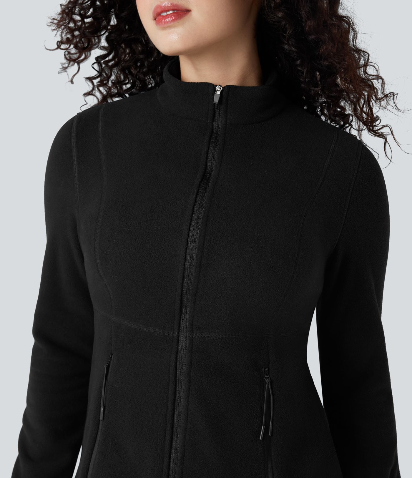 Stand Collar Long Sleeve Thumb Hole Hiking Jacket with Pockets