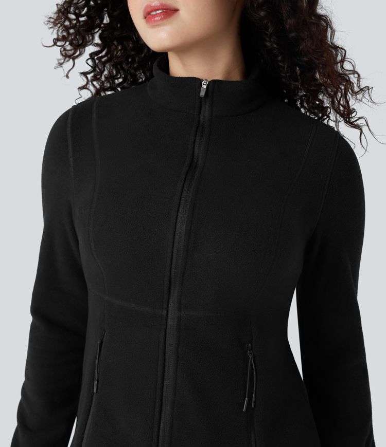 Stand Collar Long Sleeve Thumb Hole Hiking Jacket with Pockets