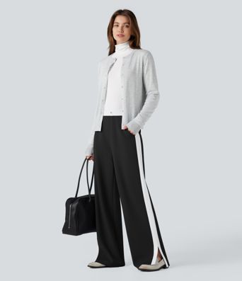 Hose mit geradem Bein, mittlerer Bundhöhe, Colorblock-Design, Seitenschlitzen und Taschen