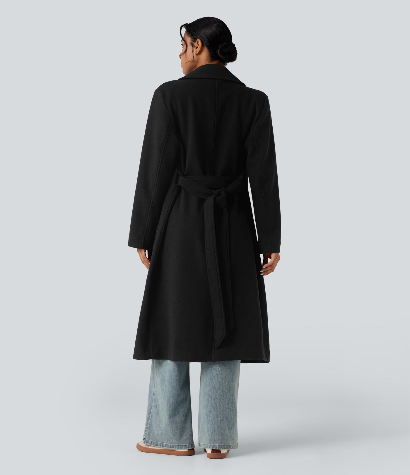 Manteau polaire long ceinturé manches longues avec poches