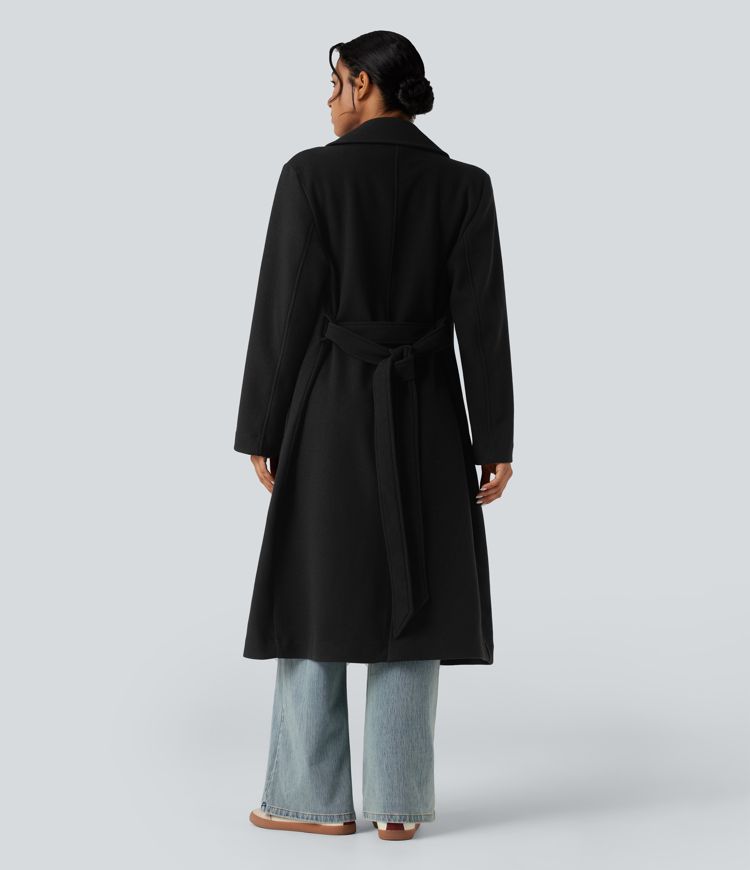 Manteau polaire long ceinturé manches longues avec poches