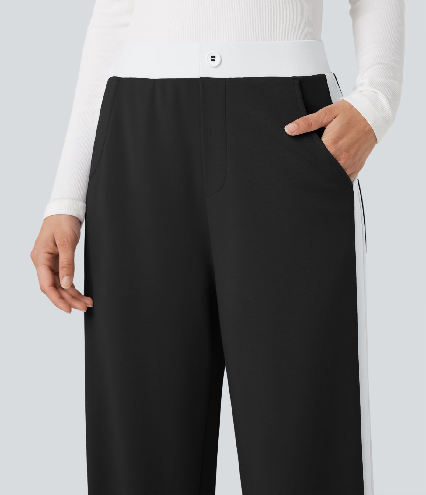 Hose mit geradem Bein, mittlerer Bundhöhe, Colorblock-Design, Seitenschlitzen und Taschen