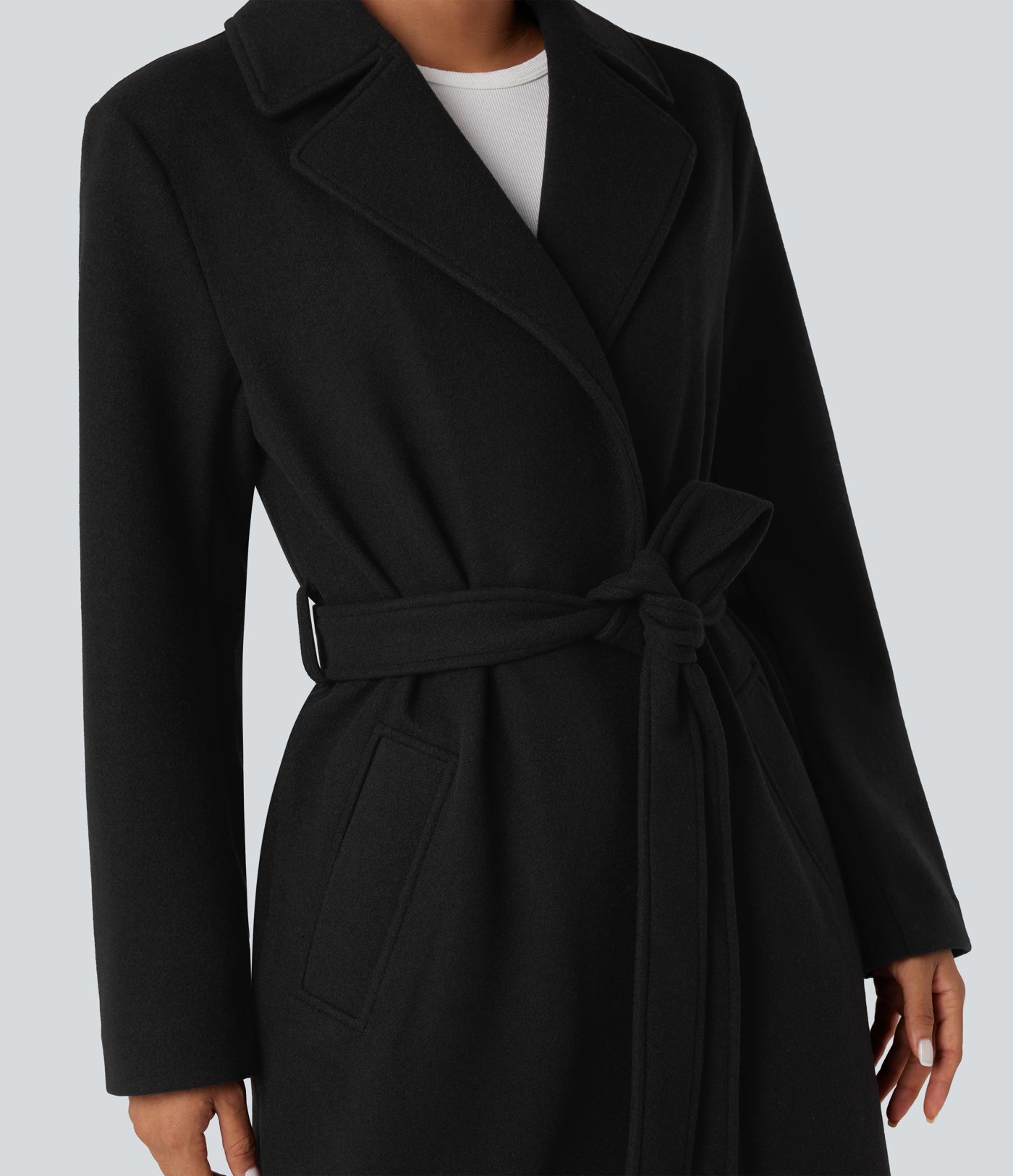 Manteau polaire long ceinturé manches longues avec poches