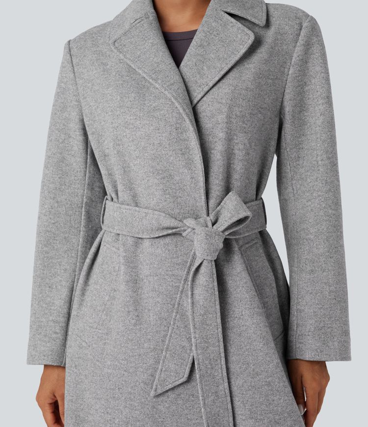 Long Sleeve Belted Longline Fleece Casual Coat with Pockets