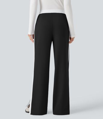 Hose mit geradem Bein, mittlerer Bundhöhe, Colorblock-Design, Seitenschlitzen und Taschen