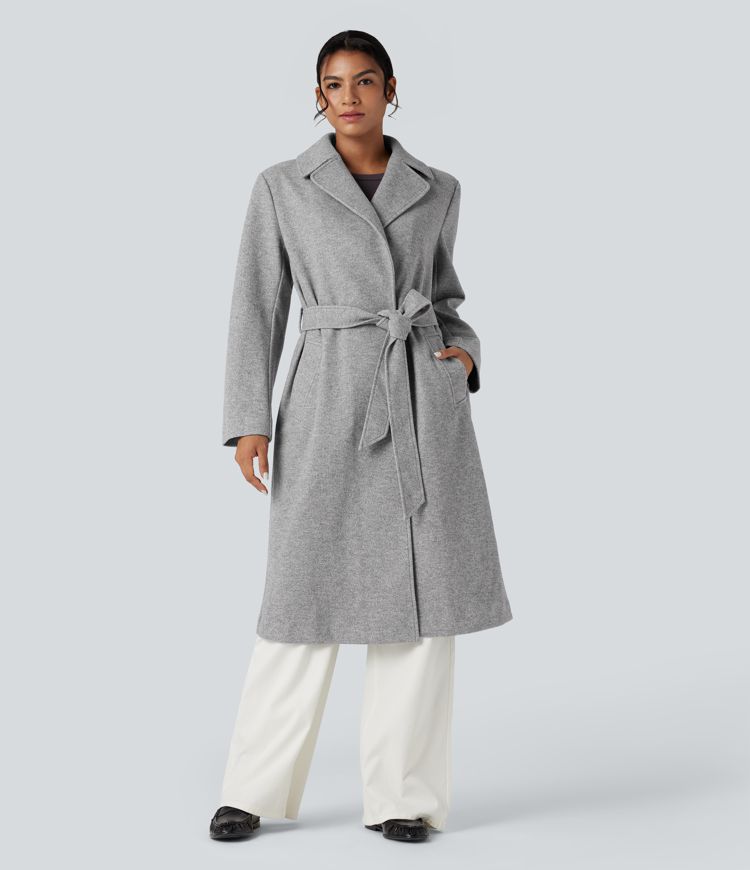 Long Sleeve Belted Longline Fleece Casual Coat with Pockets
