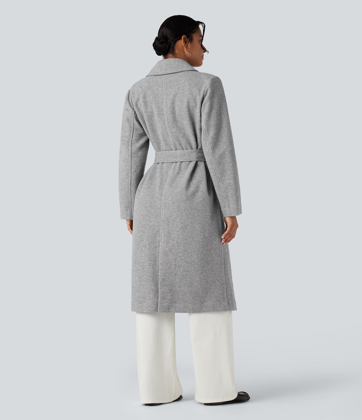 Cepli, kuşaklı, uzun kesimli uzun kollu polar kaban