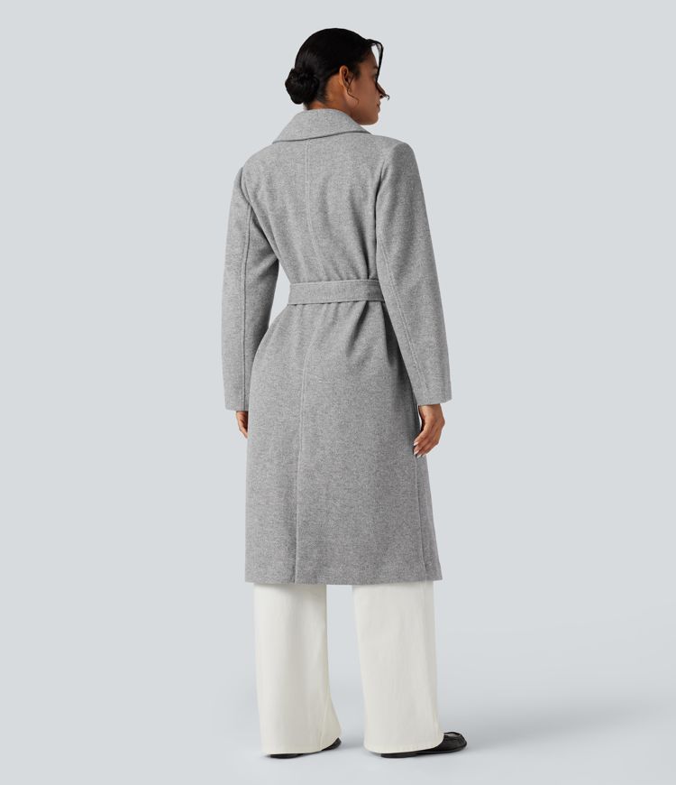 Long Sleeve Belted Longline Fleece Casual Coat with Pockets