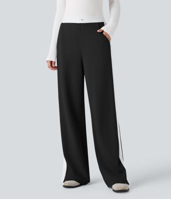 Hose mit geradem Bein, mittlerer Bundhöhe, Colorblock-Design, Seitenschlitzen und Taschen