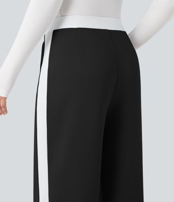 Hose mit geradem Bein, mittlerer Bundhöhe, Colorblock-Design, Seitenschlitzen und Taschen