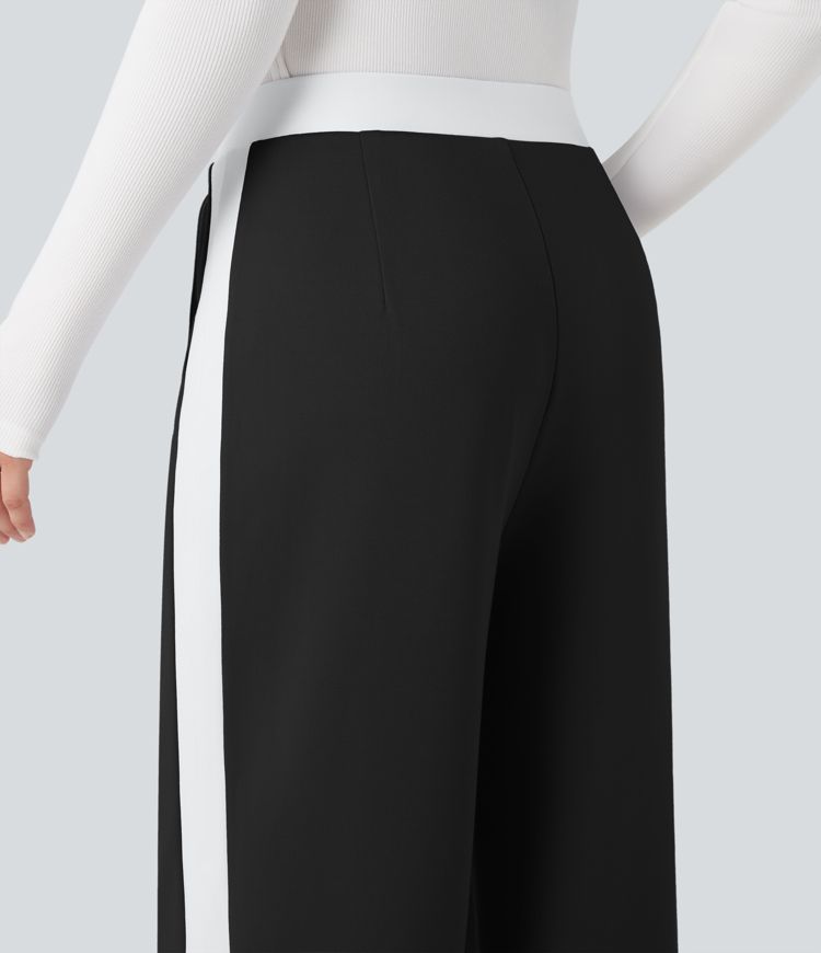 Hose mit geradem Bein, mittlerer Bundhöhe, Colorblock-Design, Seitenschlitzen und Taschen