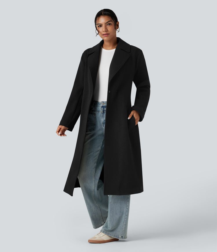 Manteau polaire long ceinturé manches longues avec poches