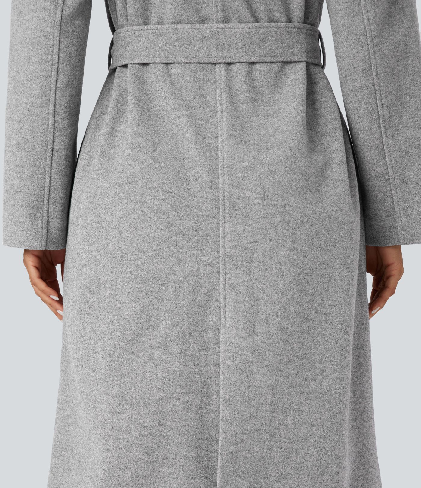 Cepli, kuşaklı, uzun kesimli uzun kollu polar kaban