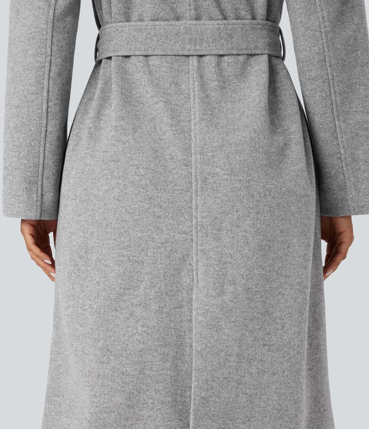 Long Sleeve Belted Longline Fleece Casual Coat with Pockets