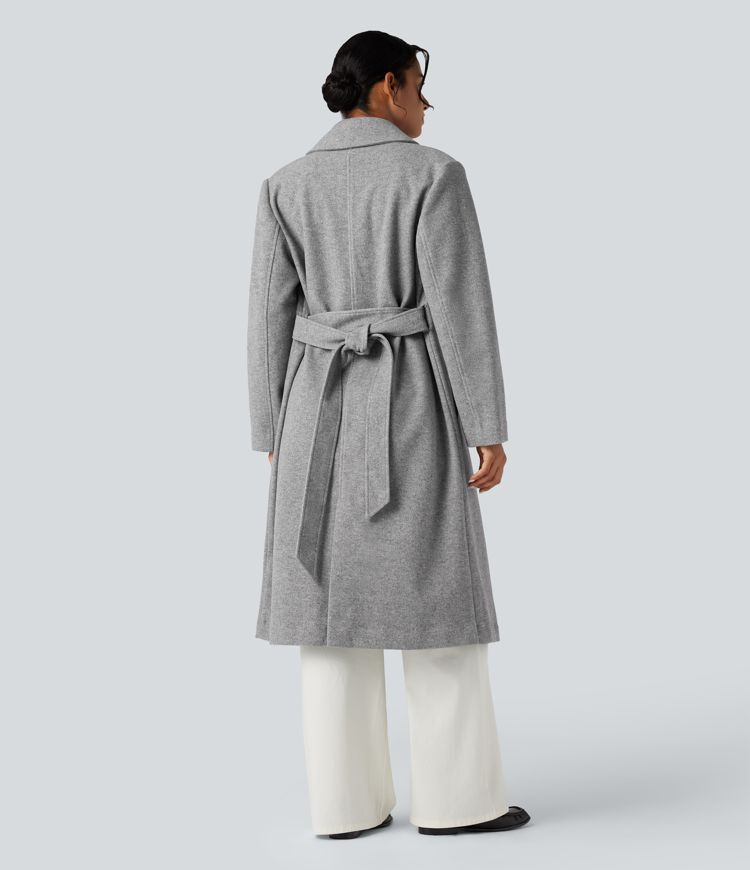 Long Sleeve Belted Longline Fleece Casual Coat with Pockets