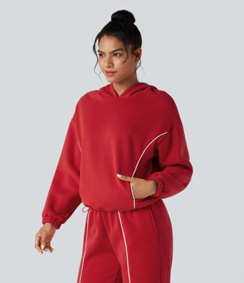 Sudadera casual con capucha en forro polar y diseño color block, con bolsillos