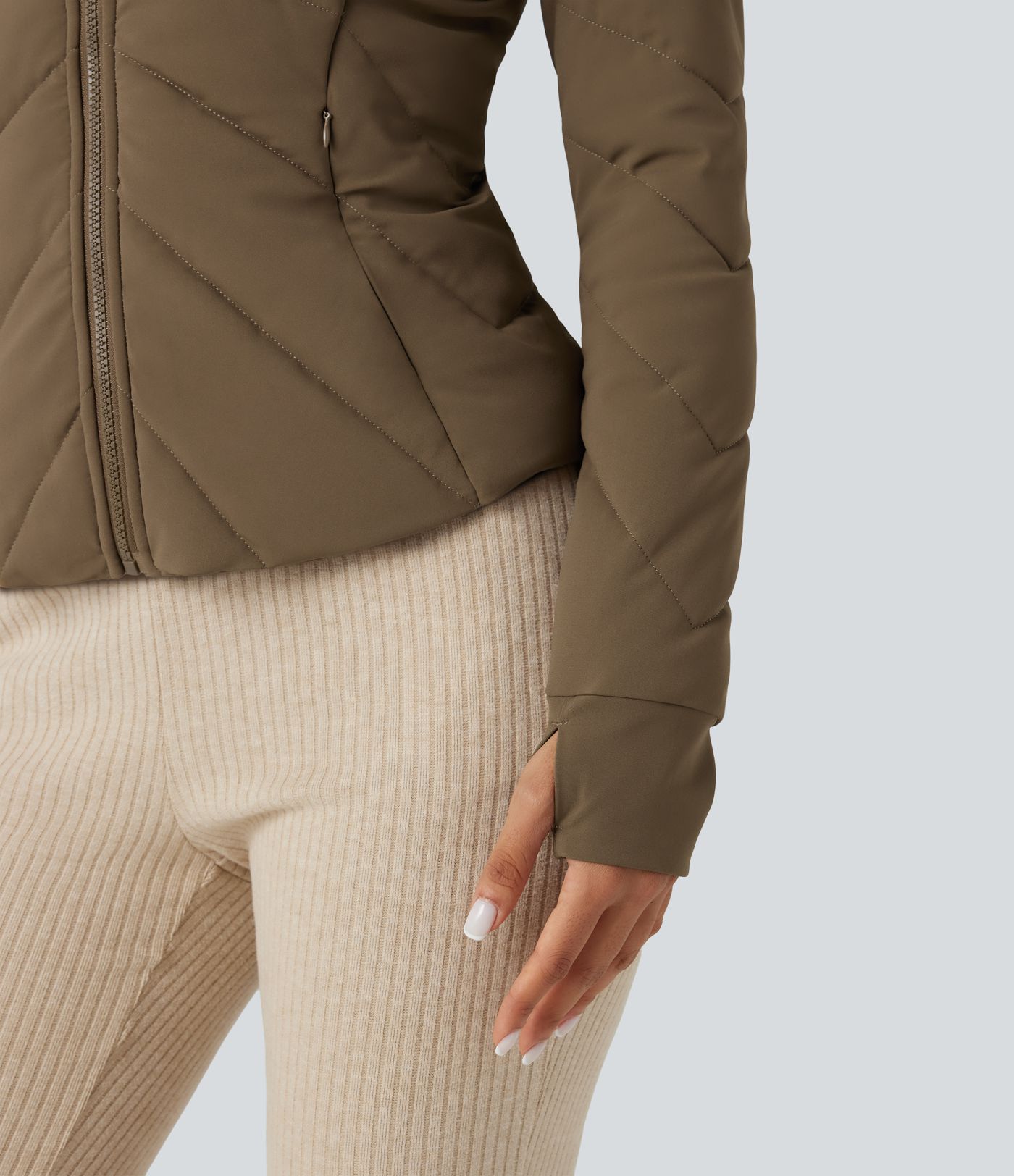 PuffFlex Stand Collar Long Sleeve Thumb Hole Casual Quilted Jacket with Pockets