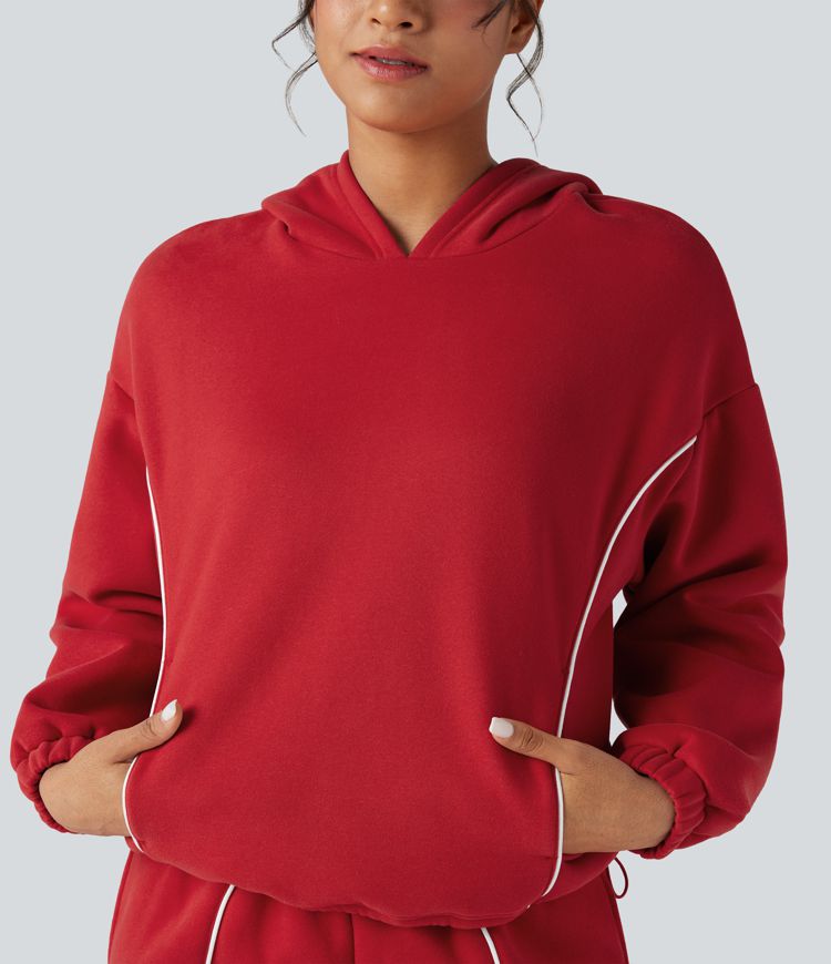 Hooded Color Block Fleece Casual Sweatshirt with Pockets