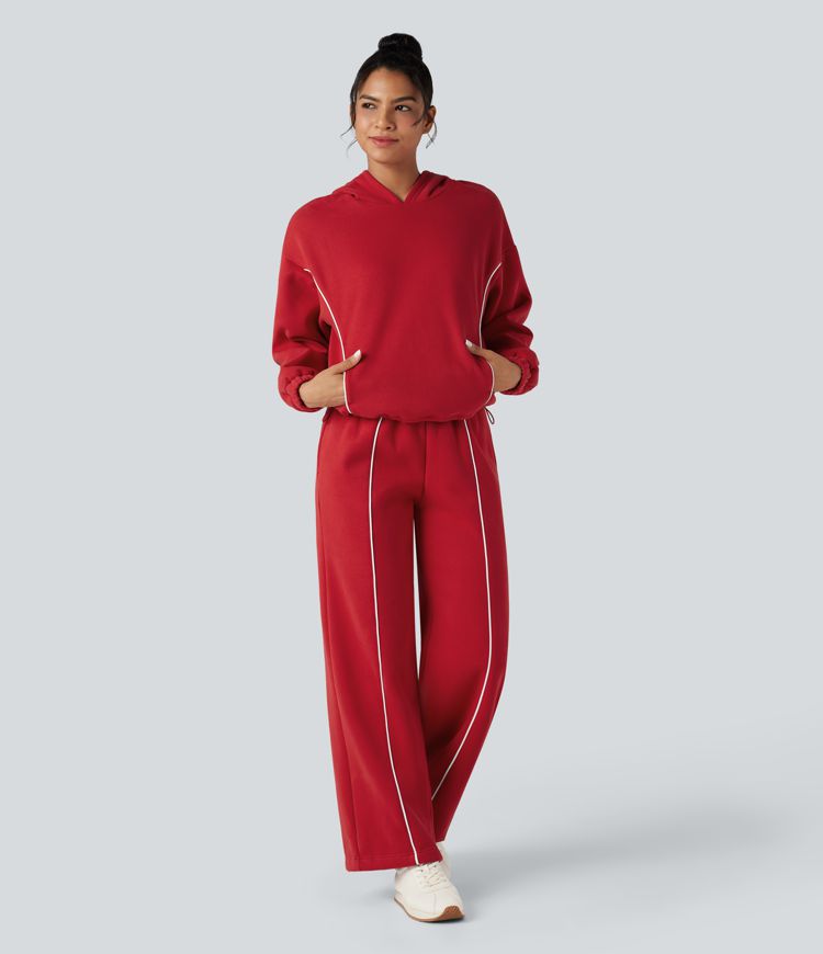 Hooded Color Block Fleece Casual Sweatshirt with Pockets