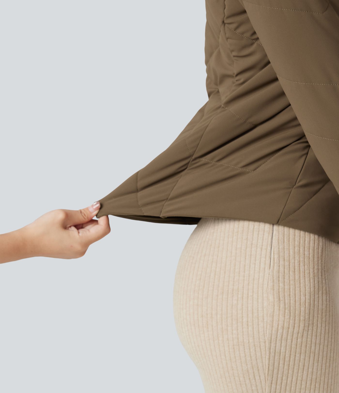 PuffFlex Stand Collar Long Sleeve Thumb Hole Casual Quilted Jacket with Pockets