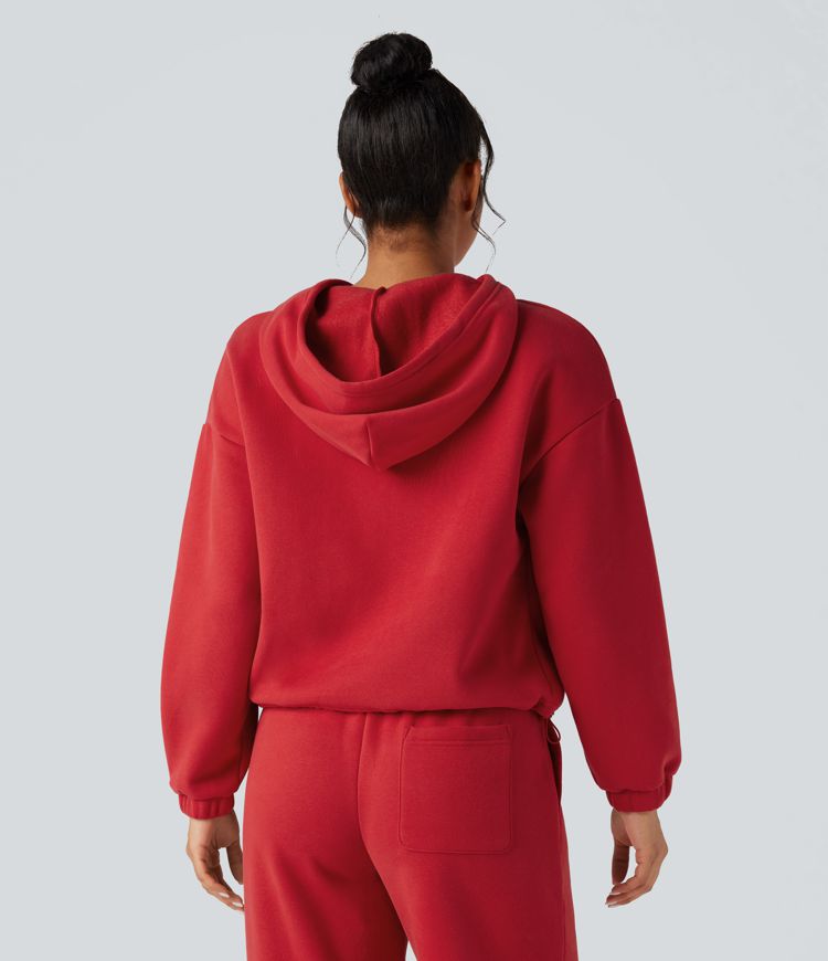 Hooded Color Block Fleece Casual Sweatshirt with Pockets