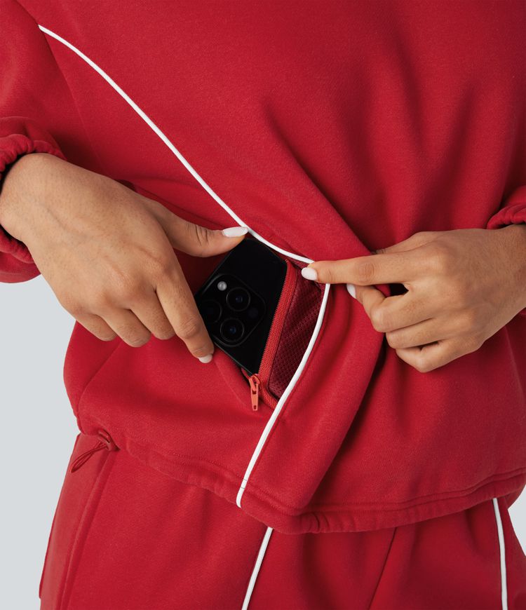 Hooded Color Block Fleece Casual Sweatshirt with Pockets