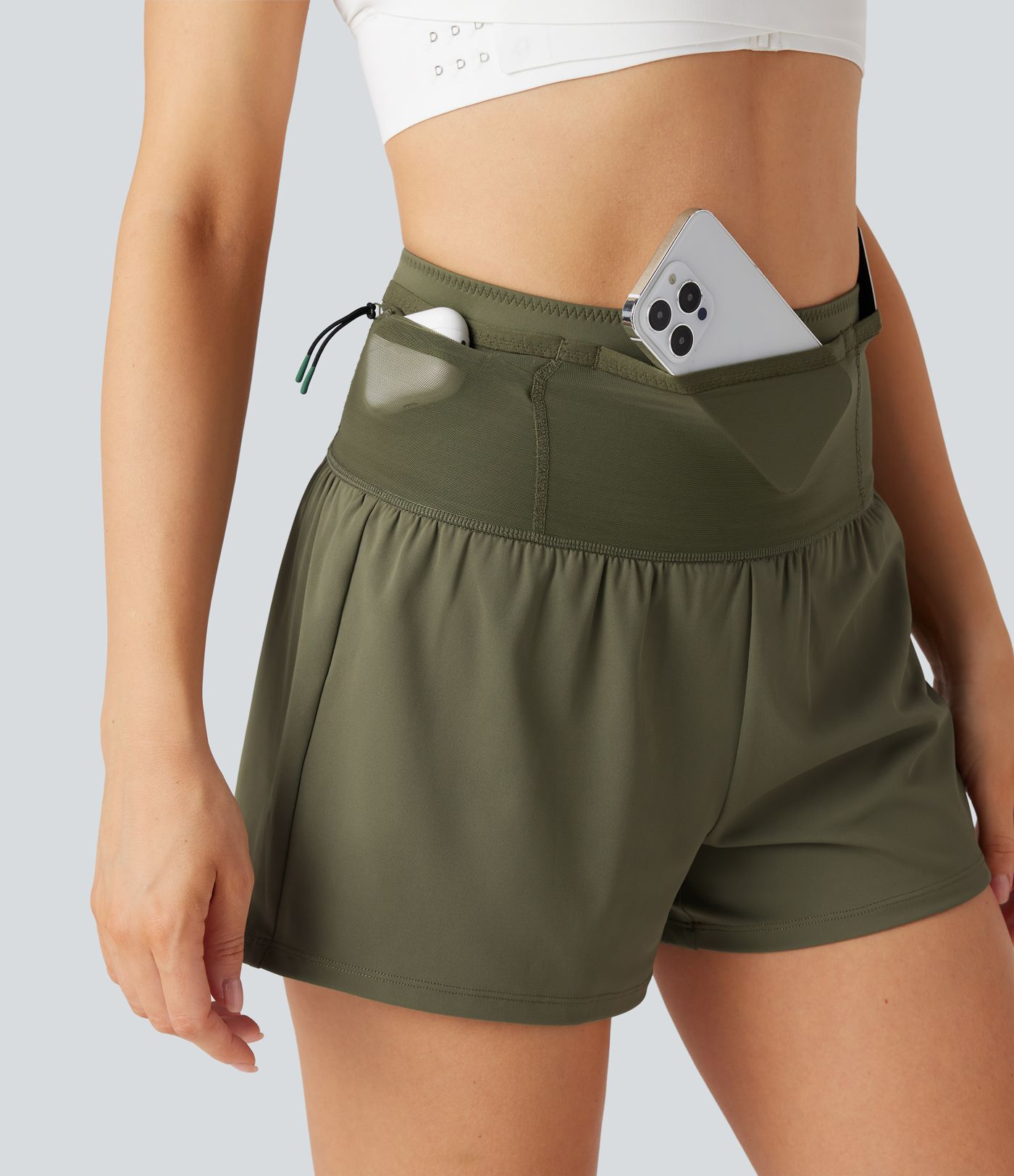 SpeedWave™ Běžecké šortky 2v1 s vysokým pasem a kontrastní síťovinou, rychleschnoucí, s kapsami